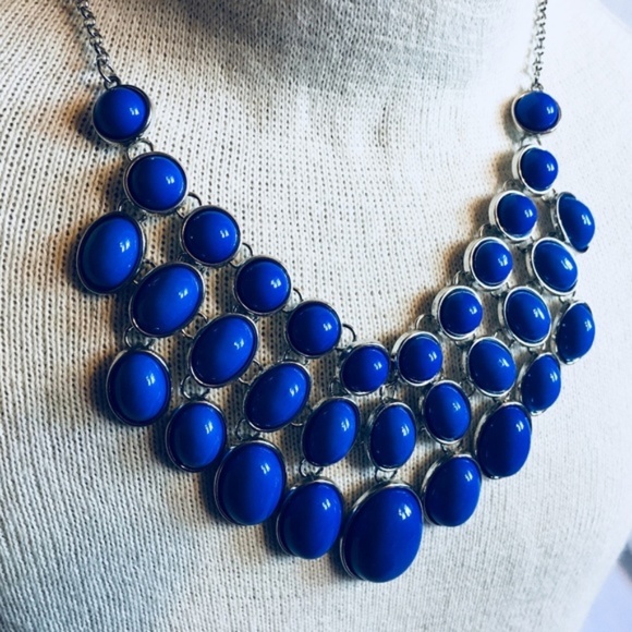 Stunning Bib Necklace blue + silver 18-20” - Picture 3 of 7